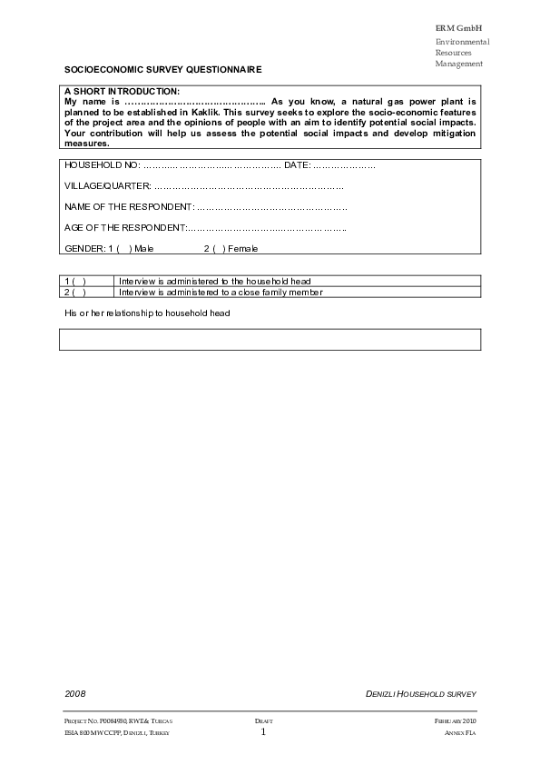 (PDF) SOCIOECONOMIC SURVEY QUESTIONNAIRE saswati Baliarsingh