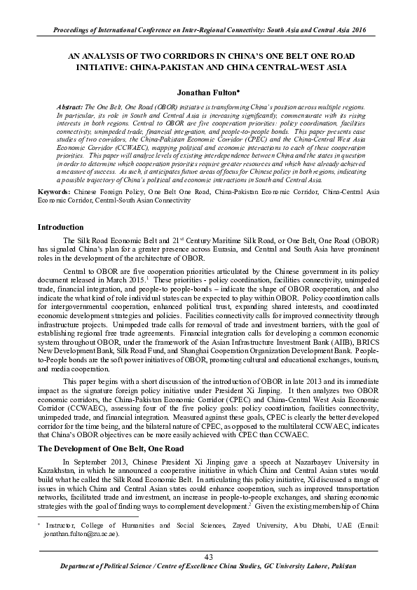 Pdf An Analysis Of Two Corridors In China S One Belt One Road