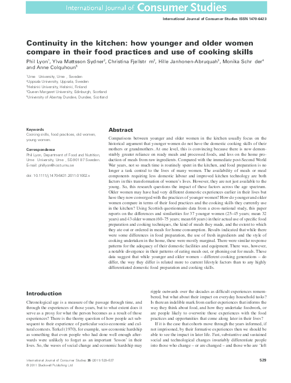 (PDF) Continuity in the kitchen: how younger and older women compare in ...