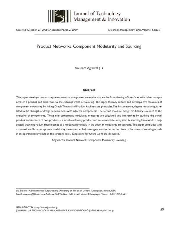 (PDF) Product Networks, Component Modularity and Sourcing