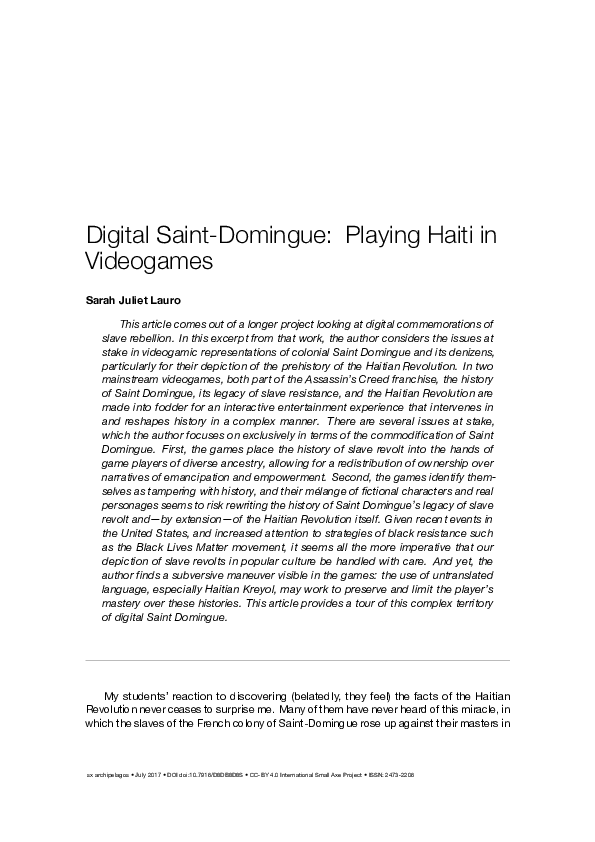 Digital Saint-Domingue: Playing Haiti in Videogames