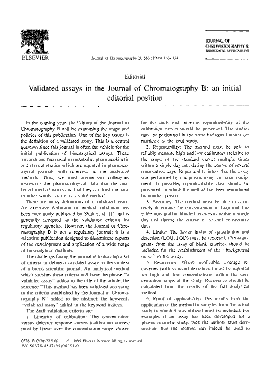 (PDF) Validated assays in the journal of chromatography B an initial