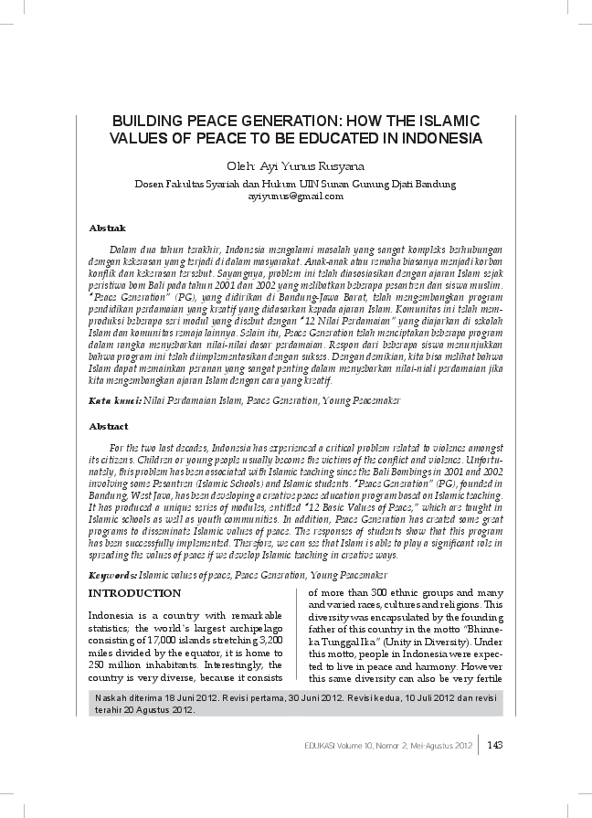 (PDF) Building Peace Generation: How The Islamic Values of Peace to Be ...