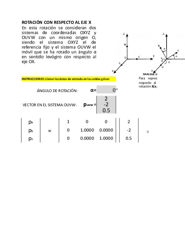 (XLS) Matrices de Rotación y Transformación Homogénea