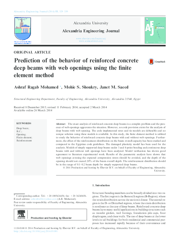 (PDF) Prediction of the behavior of reinforced concrete deep beams with ...