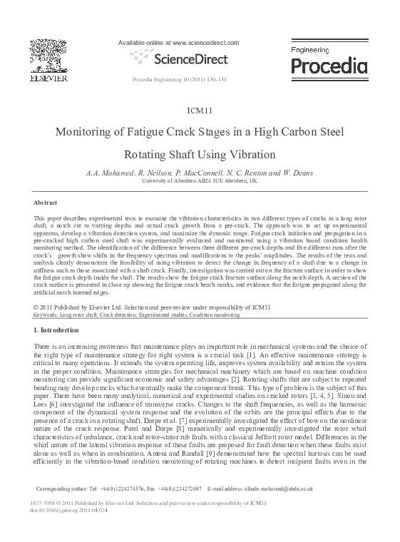 (PDF) Monitoring of Fatigue Crack Stages in a High Carbon Steel