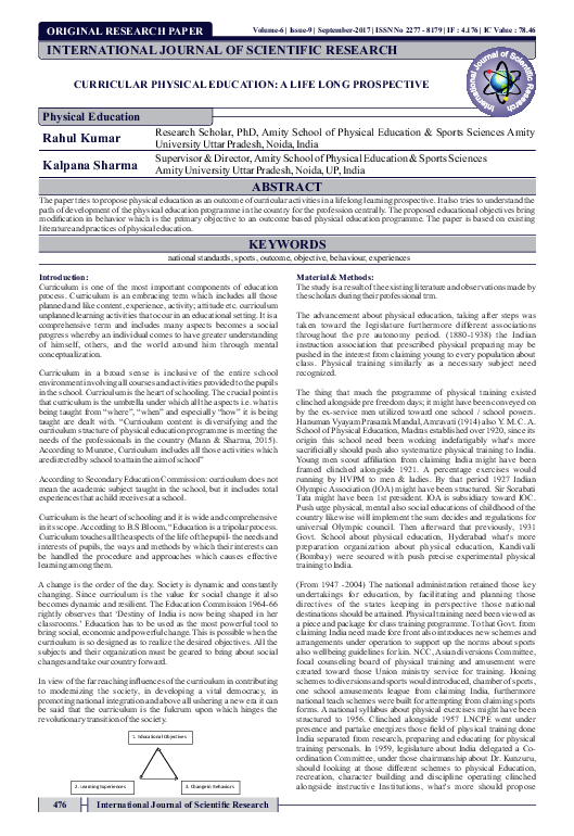 (PDF) CURRICULAR PHYSICAL EDUCATION: A LIFE LONG PROSPECTIVE