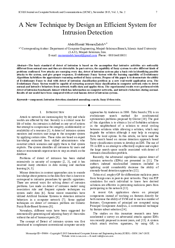 (PDF) A New Technique by Design an Efficient System for Intrusion Detection