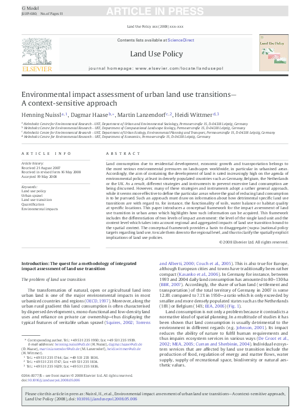 (PDF) Environmental impact assessment of urban land use transitions— A ...