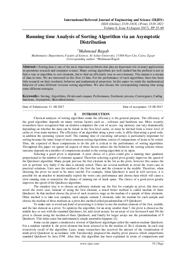 (PDF) Running time Analysis of Sorting Algorithm via an Asymptotic ...