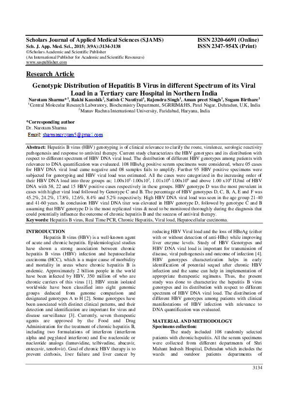 (PDF) Genotypic Distribution of Hepatitis B Virus in different Spectrum ...