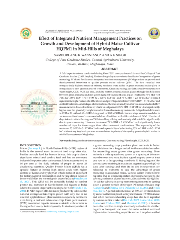 (PDF) Effect of Integrated Nutrient Management Practices on Growth and ...