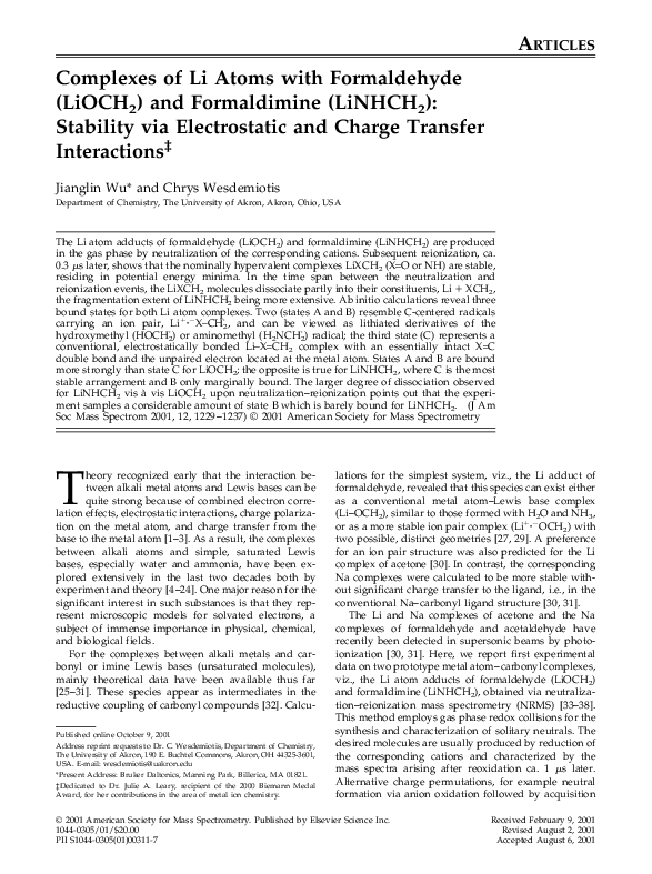 (PDF) Complexes of li atoms with formaldehyde (LiOCH2) and formaldimine ...