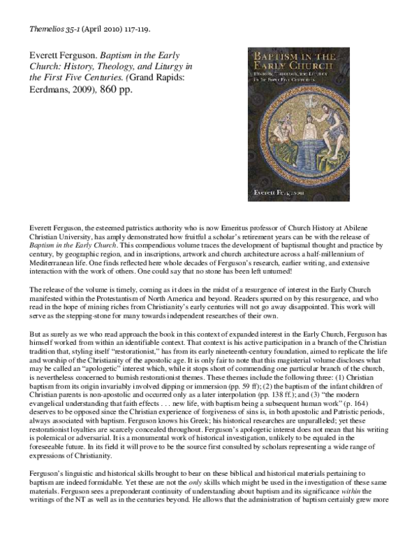 (PDF) Everett Ferguson. Baptism in the Early Church: History, Theology ...