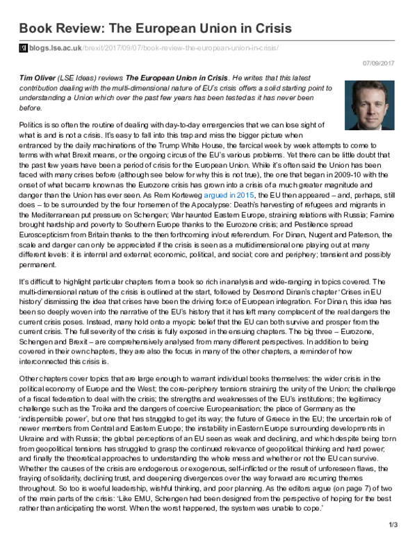 (PDF) Book Review: The EU in Crisis by Desmond Dinan, Neill Nugent and ...