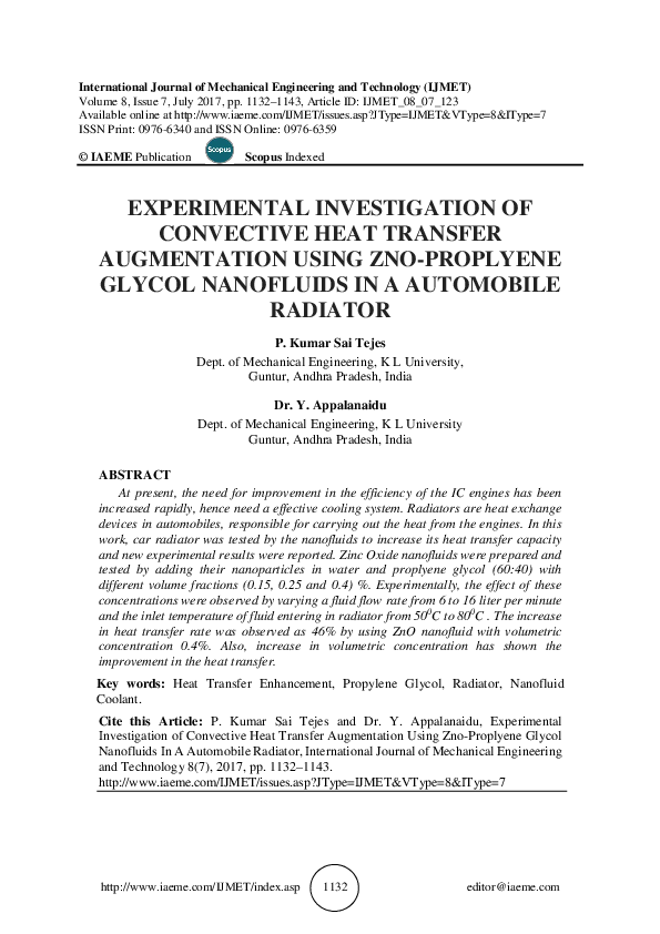 (PDF) EXPERIMENTAL INVESTIGATION OF CONVECTIVE HEAT TRANSFER ...