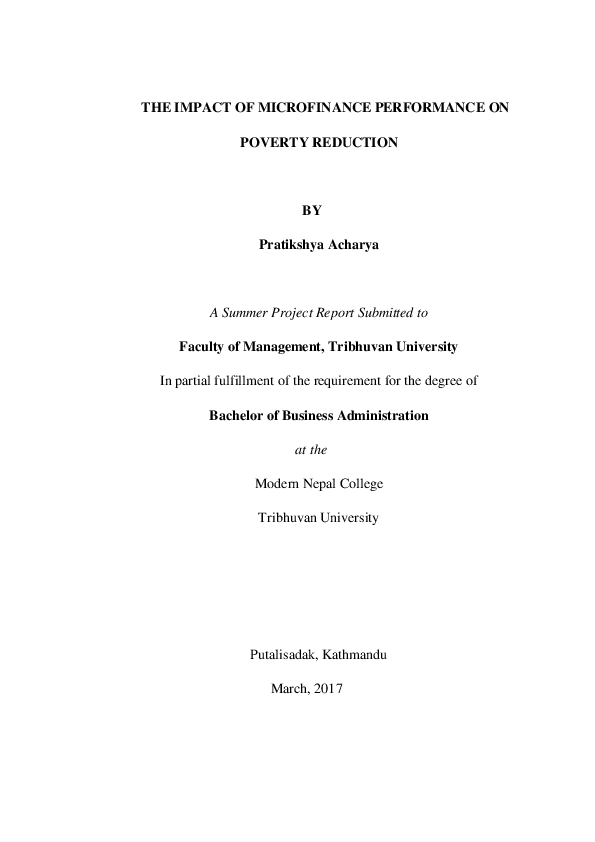 (DOC) THE IMPACT OF MICROFINANCE PERFORMANCE ON POVERTY REDUCTION