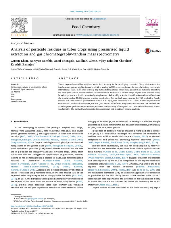 (PDF) Analysis of pesticide residues in tuber crops using pressurised