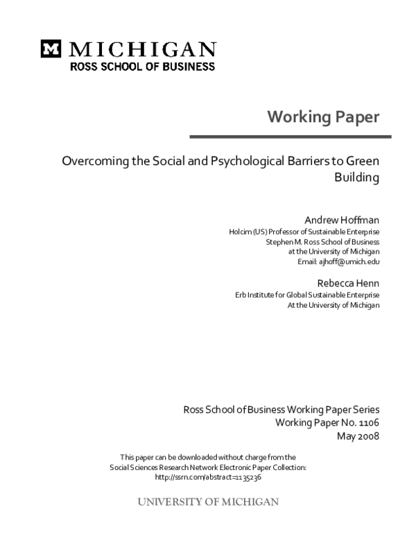 (PDF) Working Paper Overcoming the Social and Psychological Barriers to ...