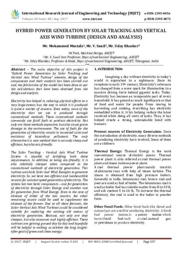 (PDF) HYBRID POWER GENERATION BY SOLAR TRACKING AND VERTICAL AXIS WIND ...