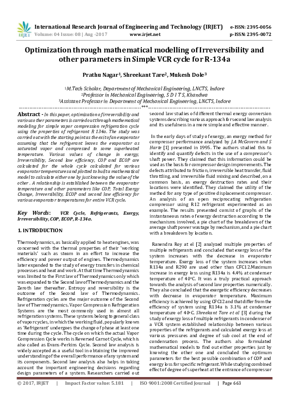 (PDF) Optimization through mathematical modelling of Irreversibility