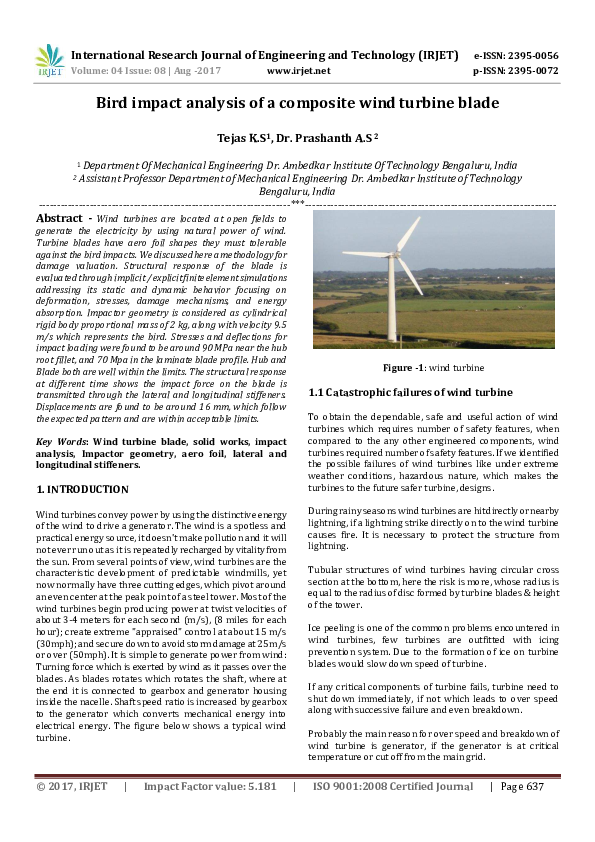 (PDF) Bird impact analysis of a composite wind turbine blade