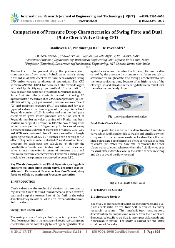 (PDF) Comparison of Pressure Drop Characteristics of Swing Plate and ...