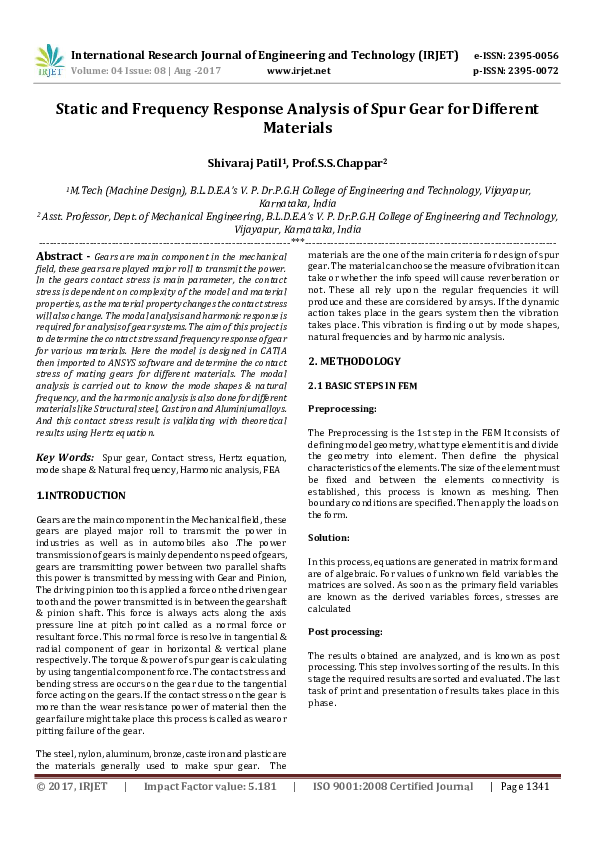 (PDF) Static and Frequency Response Analysis of Spur Gear for Different ...