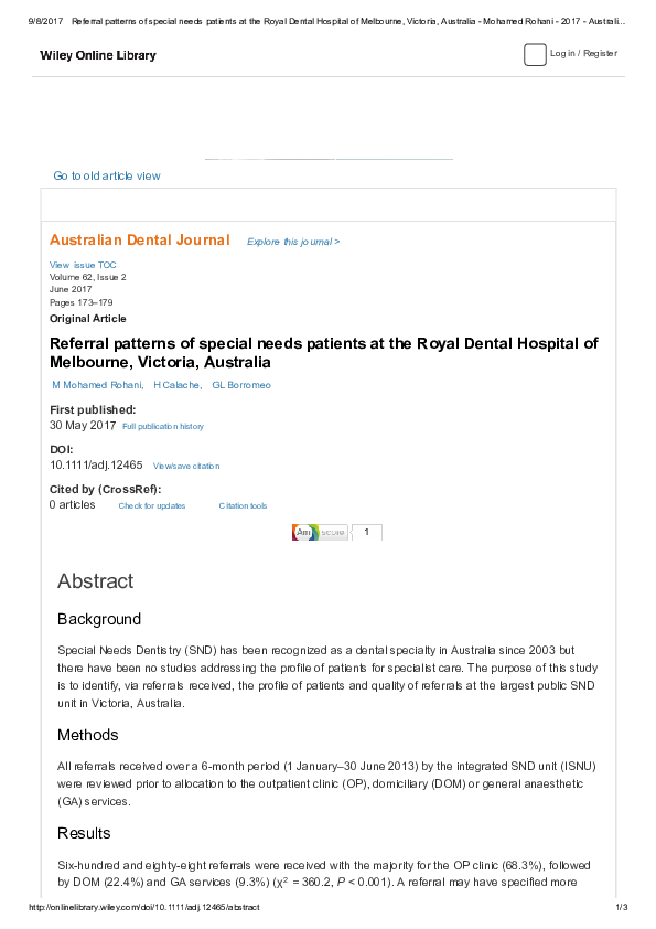 (PDF) Referral patterns of special needs patients at the Royal Dental ...