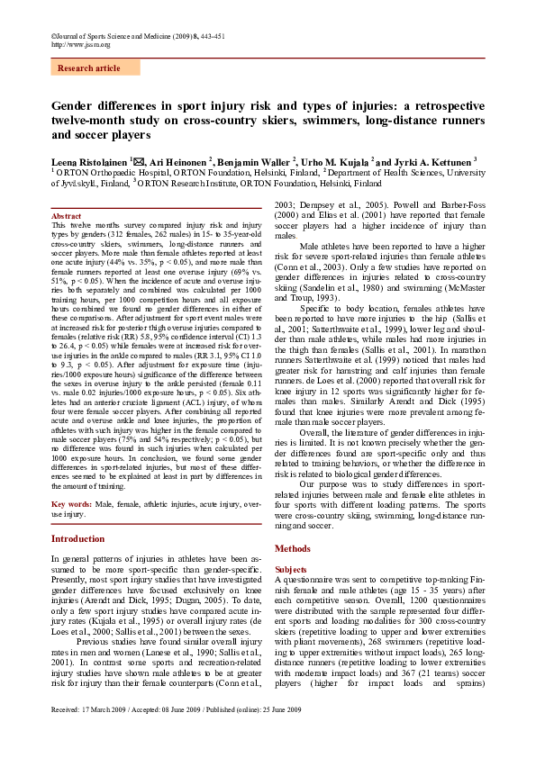 (PDF) Gender differences in sport injury risk and types of inju-ries: a ...