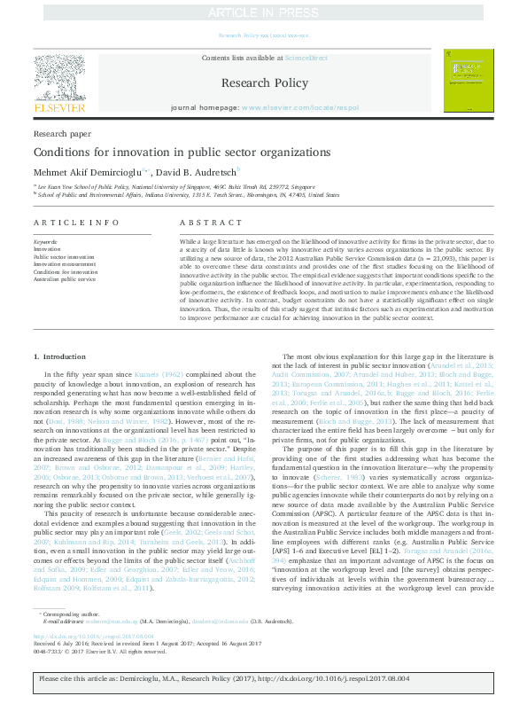 (PDF) Conditions for innovation in public sector organizations