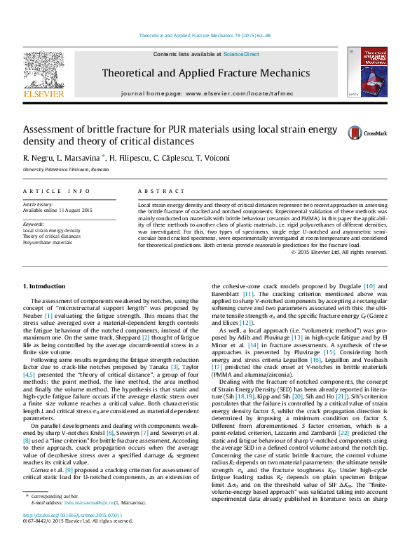 (PDF) Assessment of brittle fracture for PUR materials using local strain energy density and
