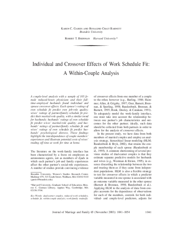 (PDF) Individual and Crossover Effects of Work Schedule Fit: A Within ...