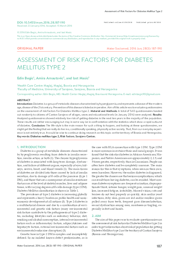 (PDF) Assessment of Risk Factors for Diabetes Mellitus Type 2.pdf