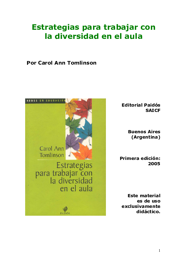 (PDF) Estrategias para trabajar con la diversidad en el aula 26 DE FEBRERO