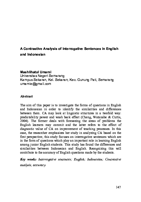 (PDF) A Contrastive Analysis of Interrogative Sentences in English and ...