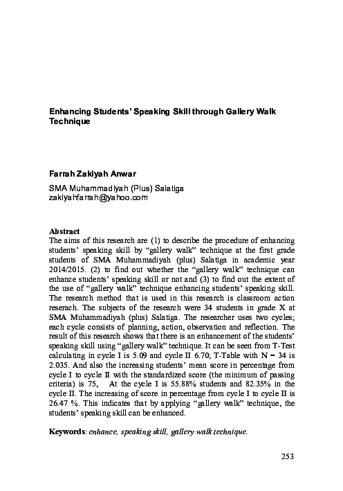 (PDF) Enhancing Students' Speaking Skill through Gallery Walk Technique