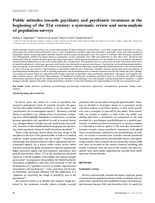 (PDF) Public attitudes towards psychiatry and psychiatric treatment at ...