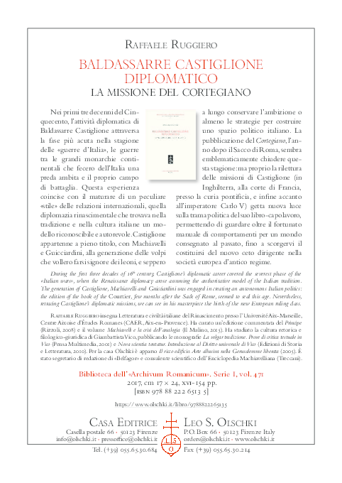 Raffaele Ruggiero, Baldassarre Castiglione diplomatico. La missione del ...