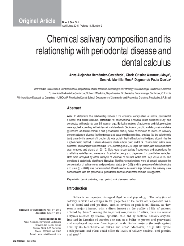 (PDF) Chemical salivary composition and its relationship with