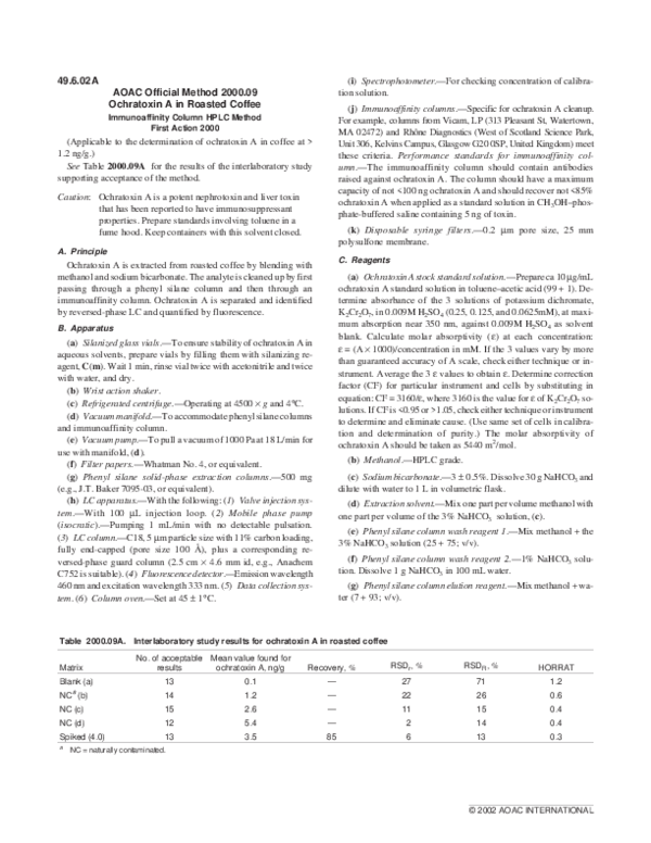 (PDF) AOAC Official Method 2000.09 Ochratoxin A in Roasted Coffee