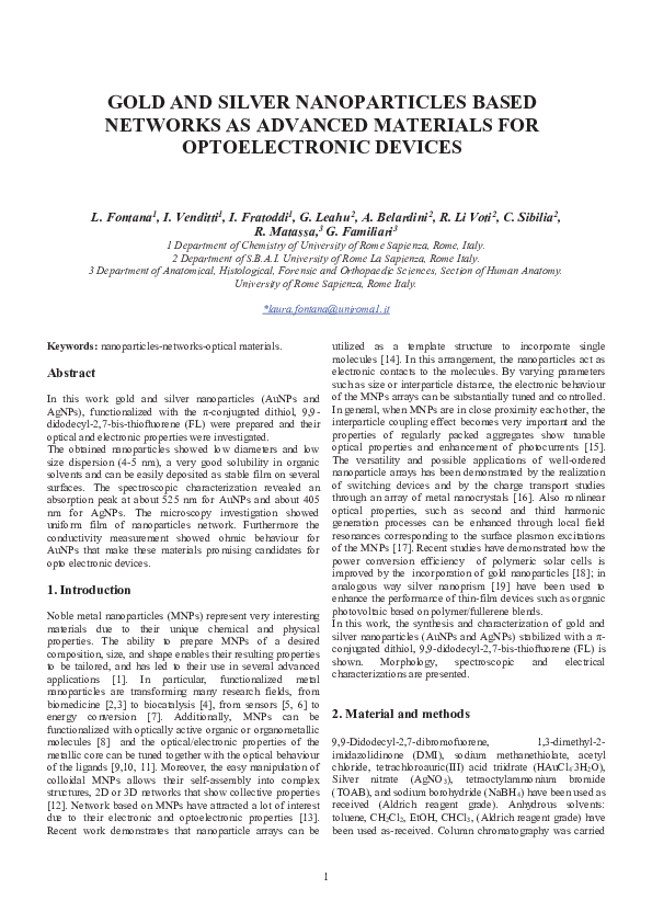 (PDF) GOLD AND SILVER NANOPARTICLES BASED NETWORKS AS ADVANCED ...