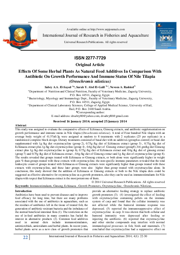(PDF) Effects Of Some Herbal Plants As Natural Feed Additives In ...