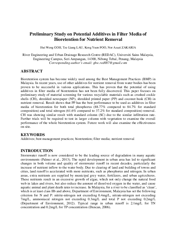 (PDF) Preliminary Study on Potential Additives in Filter Media of