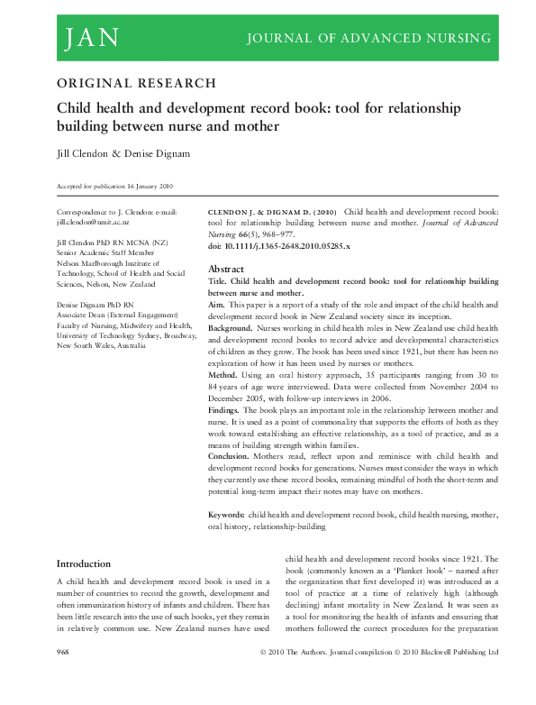 (PDF) Child health and development record book tool for relationship