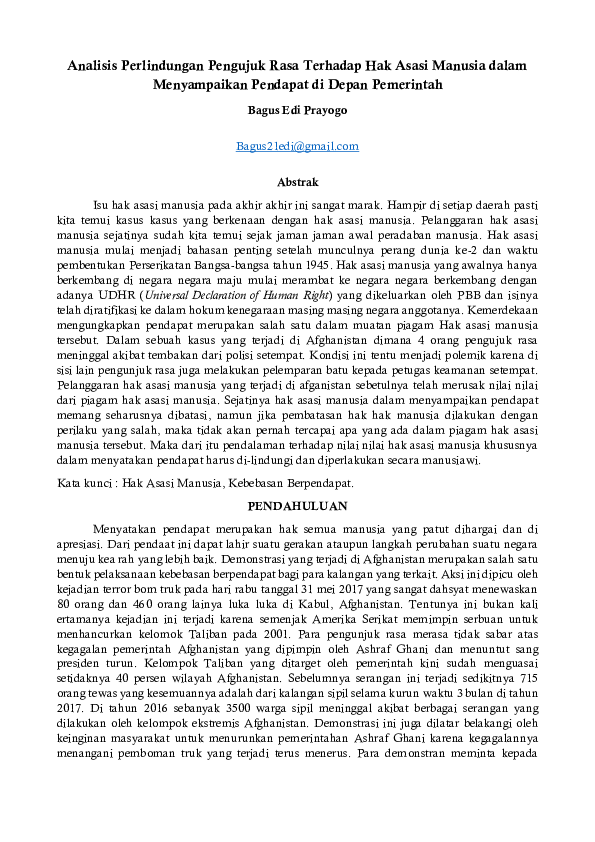 (DOC) Analisis Perlindungan Pengujuk Rasa Terhadap Hak Asasi Manusia