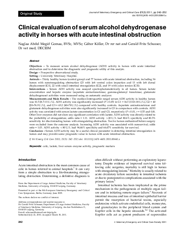 (PDF) Clinical evaluation of serum alcohol dehydrogenase activity in