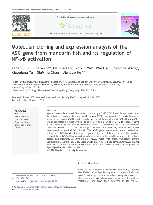 (PDF) Molecular cloning and expression analysis of the ASC gene from ...