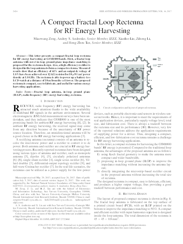 (PDF) A Compact Fractal Loop Rectenna for RF Energy Harvesting