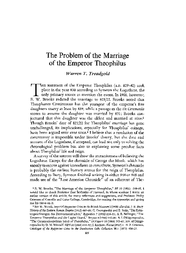 The Problem of the Marriage of the Emperor Theophilus